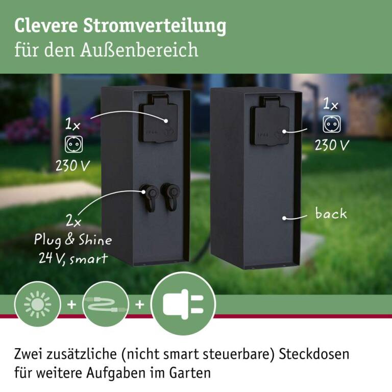 Paulmann Plug & Shine Steckdosensäule Rio inkl. Trafo  IP44 Anthrazit