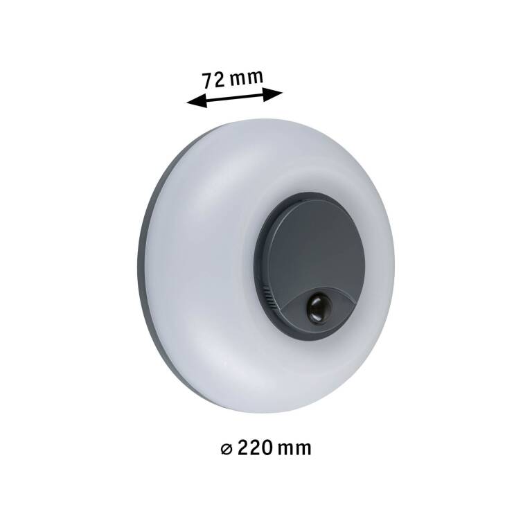 Paulmann LED Außenwandleuchte Aureva inkl. Bewegungsmelder IP65 rund 220mm 2200 - 4000K 20,5W 1630lm 230V  Anthrazit, Weiß Polycarbonat