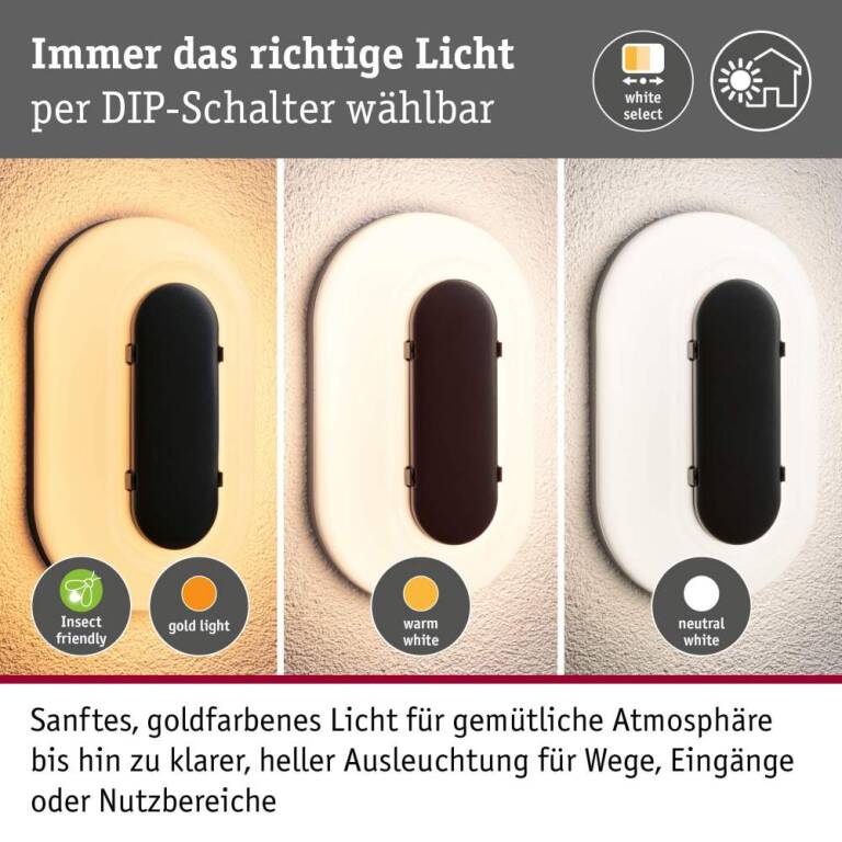Paulmann LED Außenwandleuchte Elunor IP65 länglich 122x212mm 2200 - 4000K 18,5W 1460lm 230V  Anthrazit, Weiß Polycarbonat