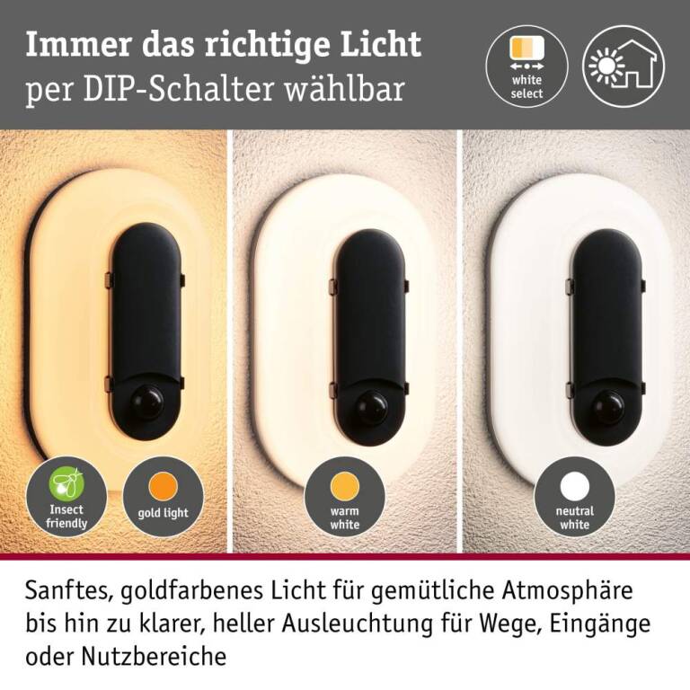 Paulmann LED Außenwandleuchte Elunor inkl. Bewegungsmelder IP65 länglich 122x212mm 2200 - 4000K 18,5W 1445lm 230V  Anthrazit, Weiß Polycarbonat