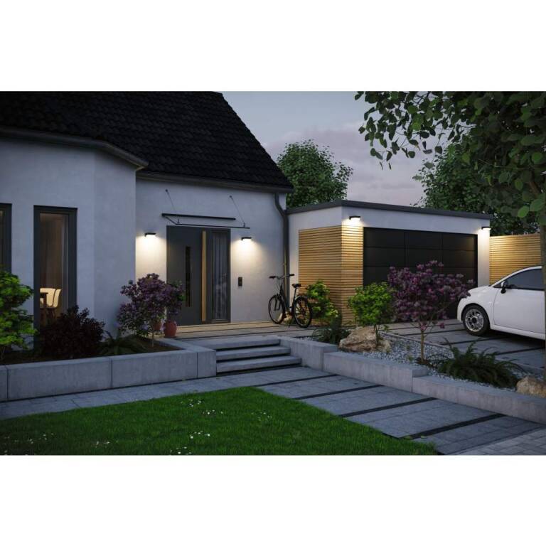 Paulmann Hybrid LED Außenwandleuchte Isleen House 230V + Solar IP44 eckig 163x163mm 3000K 2,3W 230lm 230V Schwarz