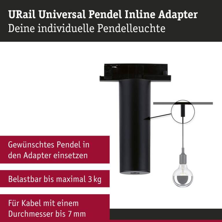 Paulmann URail Pendeladapter Universal   max. 50W   230V Schwarz matt