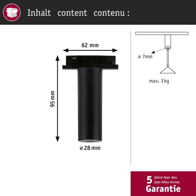 Paulmann URail Pendeladapter Universal   max. 50W   230V Schwarz matt