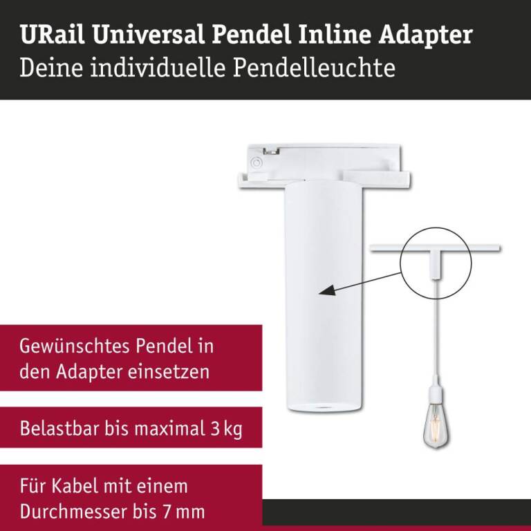 Paulmann URail Pendeladapter Universal   max. 50W   230V Signalweiß