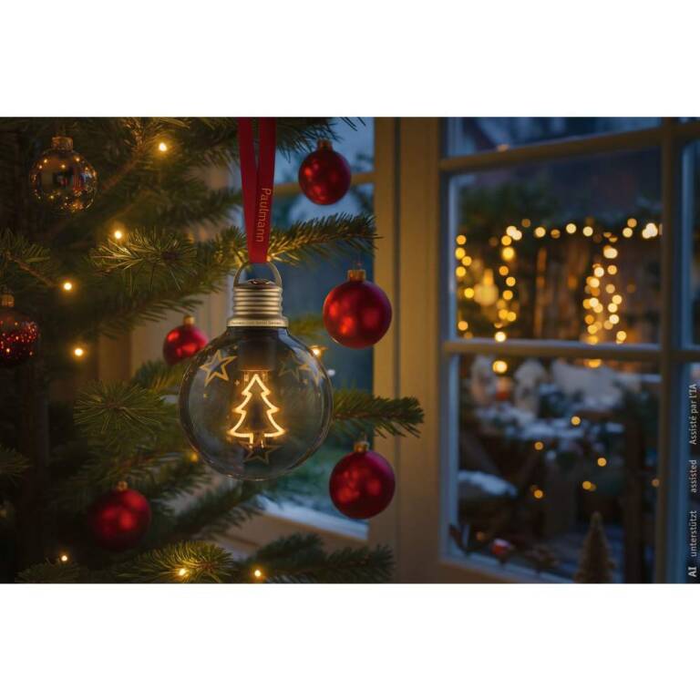 Paulmann Batterieleuchte Weihnachtskugel Tannenbaum Braun, Gold 100mm 2200K