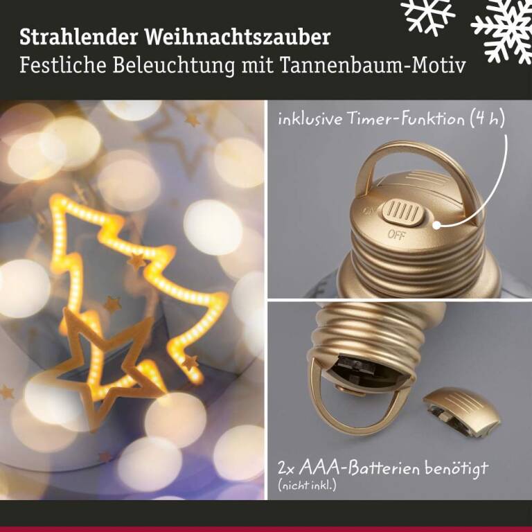 Paulmann Batterieleuchte Weihnachtskugel Tannenbaum Braun, Gold 100mm 2200K