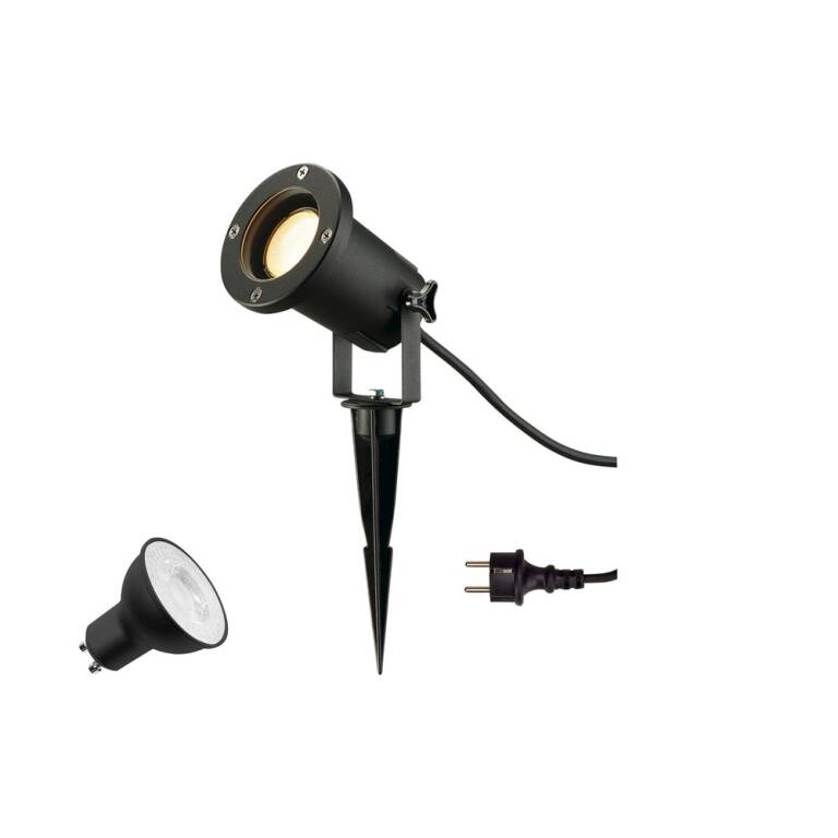 SLV BIG NAUTILUS LAMP SET, SPIKE, Erdspiessleuchte, inkl. PAR16 GU10, PHASE, 2700 K, 150 cm Anschlusskabel, IP44/IP65, schwarz