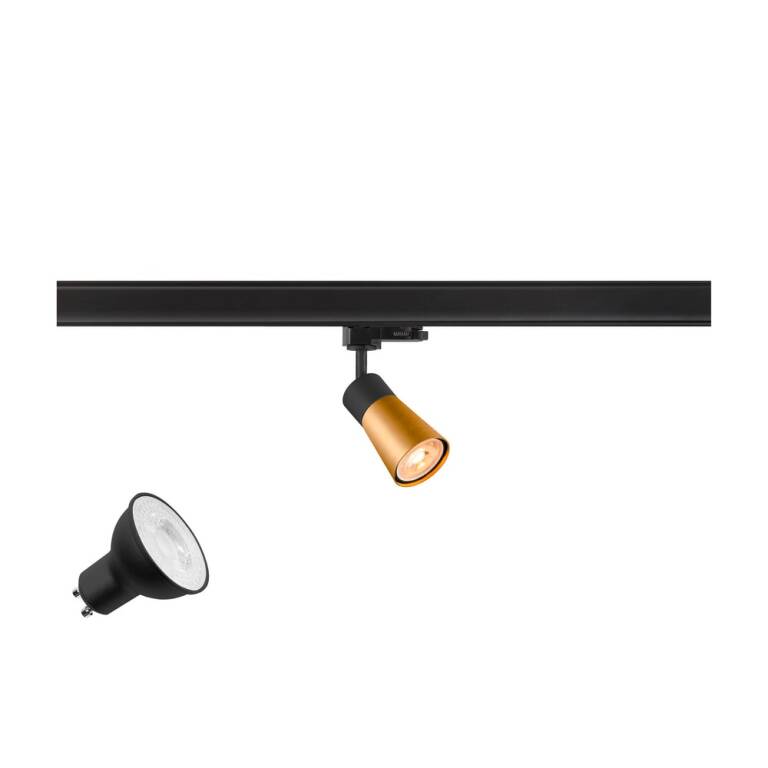 SLV PURI 2.0 LAMP SET, Cone, 3~ Spot, INKL. PAR16 GU10, 2700 K, GU10, 1 x 6 W, PHASE, 38°, schwarz / goldfarben