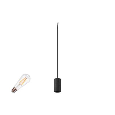 SLV FITU LAMP SET, PD, STONE, INKL. E27 LAMPE UND 3PH. ADAPTER, 3~ Pendelleuchte, Pendellänge: 500 cm, 2700 K, E27, 1 x 15 W, 7,5 W, PHA SE, 320°, schwarz