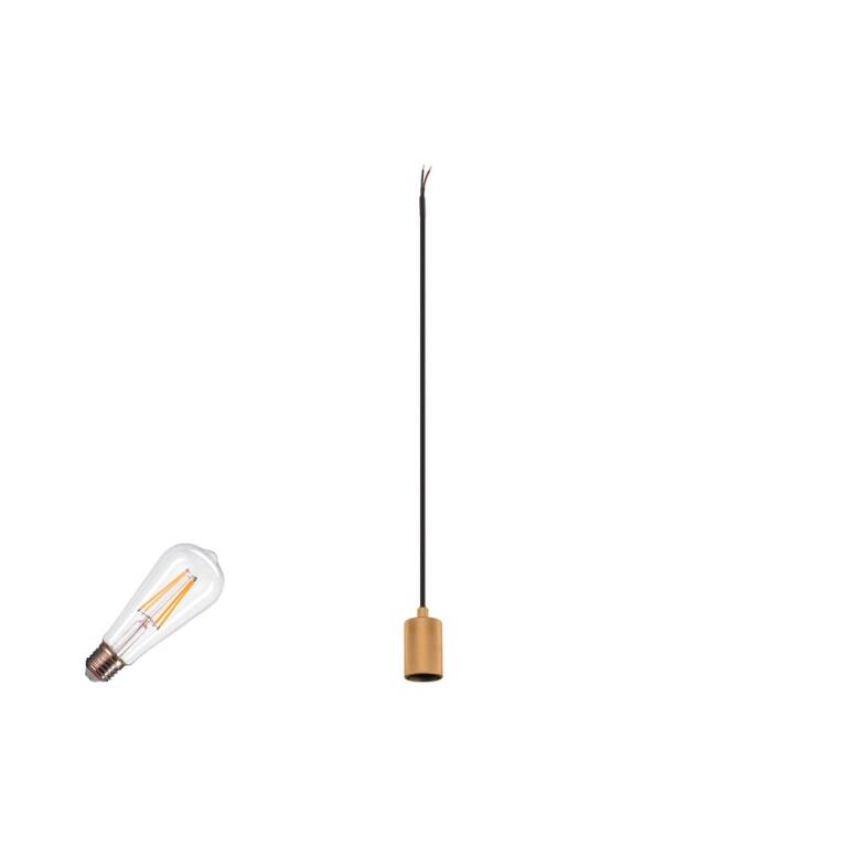 SLV FITU LAMP SET, PD, RIBBED, INKL. E27 LAMPE UND 3PH. ADAPTER, 3~ Pendelleuchte, Pendellänge: 500 cm, 2700 K, E27, 1 x 15 W, 7,5 W, PH ASE, 320°, gold