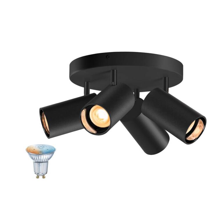 SLV ASTO TUBE SMART SET, CW, VIERFACH, GU10, PAR16, ZIGBEE, TW, Wand- und Deckenaufbauleuchte, schwarz