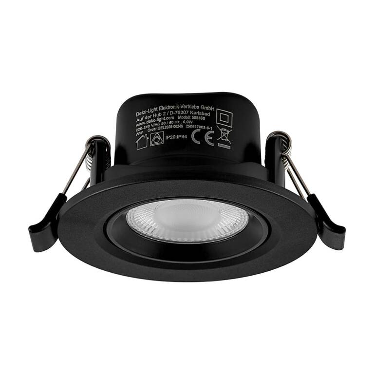 Deko-Light Deko-Light, Einbaustrahler, Surtur Tilt 68, 6 W, DTW, 1800-2700 K, Schwarz, 230 lm, Eingangsspannung: 220-240 V/AC, Polycarbonat, IP 20, IP 44