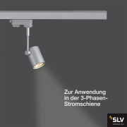 3-Phasen Schienen-Strahler BIMA I silbergrau einflammig GU10 QPAR51 max. 50W inkl. 3P.-Adapter