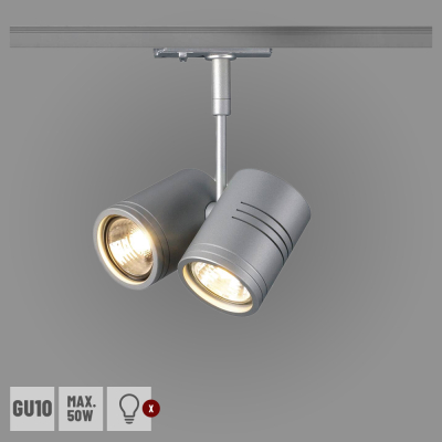 SLV BIMA II Spot silbergrau zweiflammig für 1Phasen-Stromschiene QPAR51 inkl. 1Phasen-Adapter