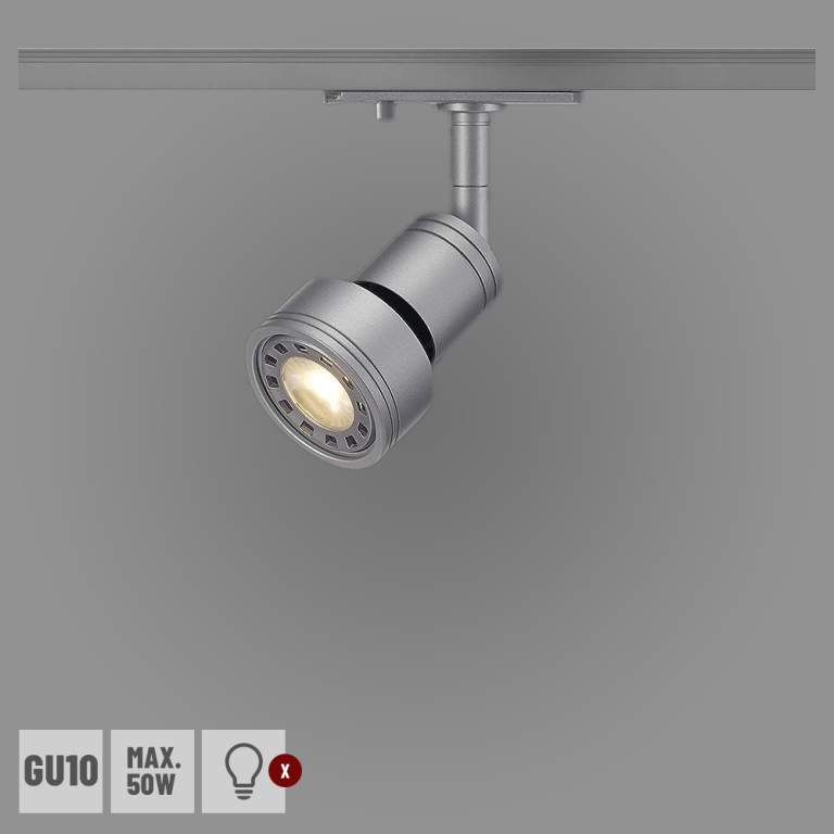 PURI Leuchtenkopf, silbergrau GU10, max. 50W, inkl. 1P.-Adapter