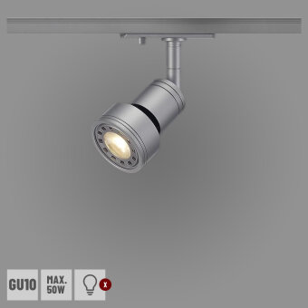 PURI Leuchtenkopf, silbergrau GU10, max. 50W, inkl. 1P.-Adapter