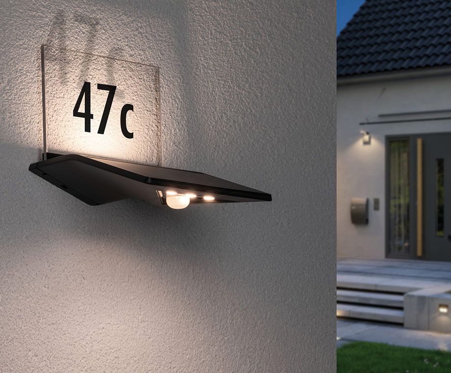 Beleuchtete Hausnummer LED mit Solar und Bewegungsmelder
