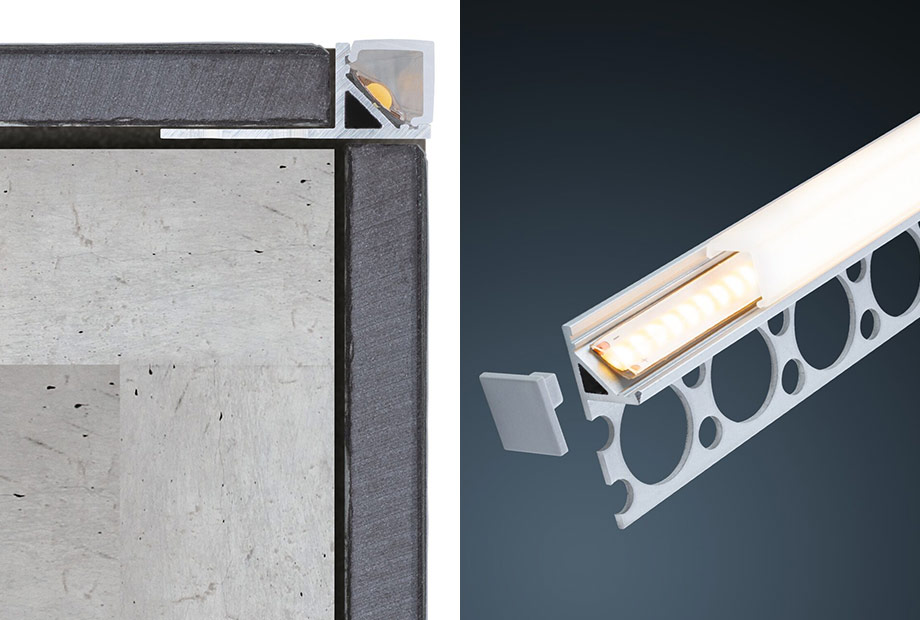 Einbauprofil für LED-Strip Beleuchtung im Badezimmer