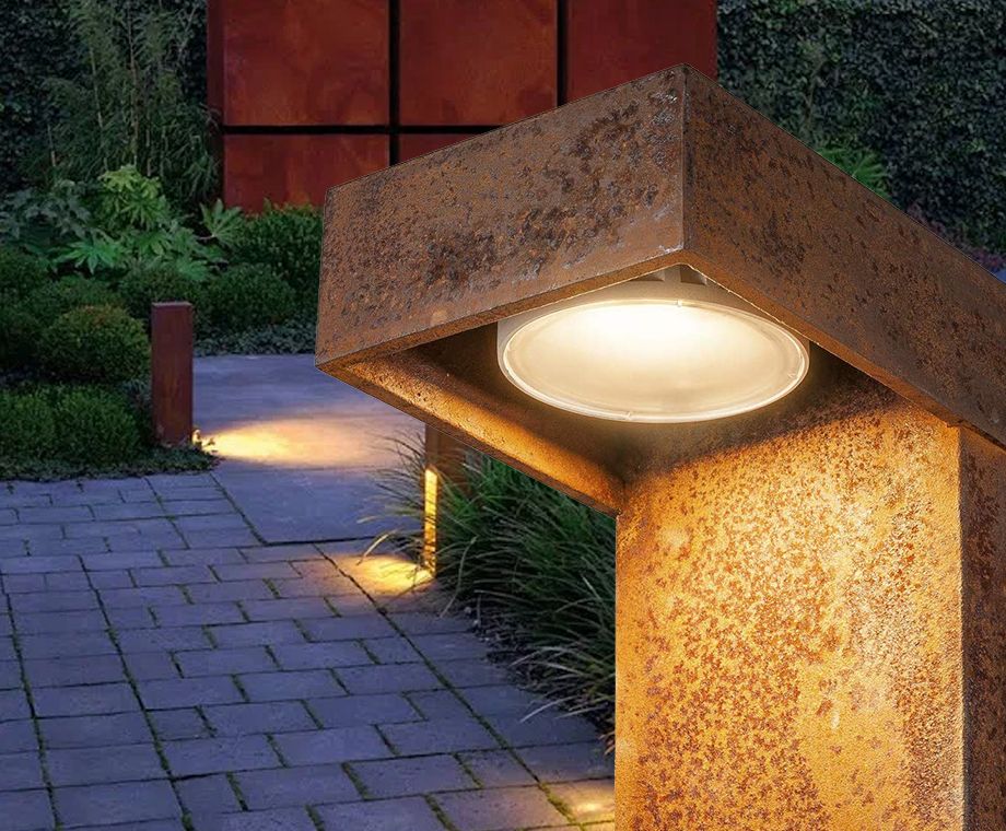 Außen Wand Spot Strahler rostfarben Glas Stahl Terrasse Beleuchtung Garten Lampe