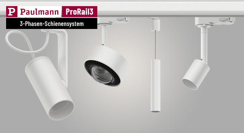 LED Strahler und Schienenspots in weiß für das ProRail3 Hochvolt-Schienensystem